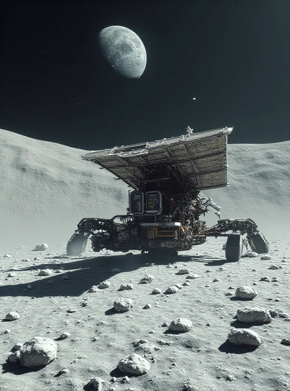 A conceptual image of a lunar lander on the moon's surface.