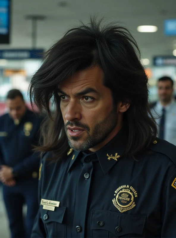 A man being apprehended with a wig being removed to reveal cocaine capsules underneath.