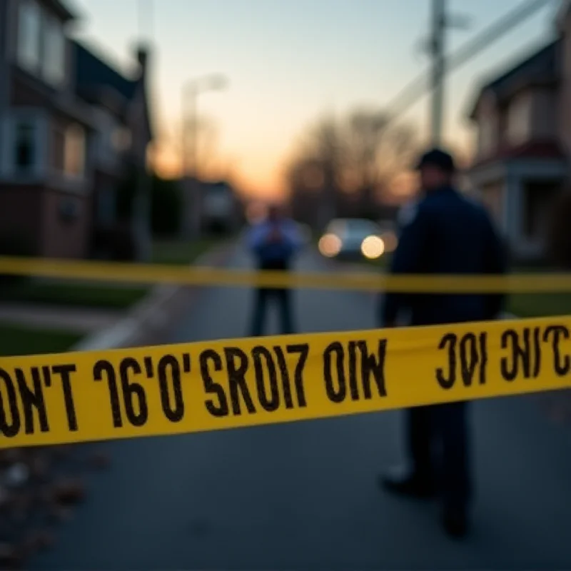 A police officer at a crime scene tape, with blurry background