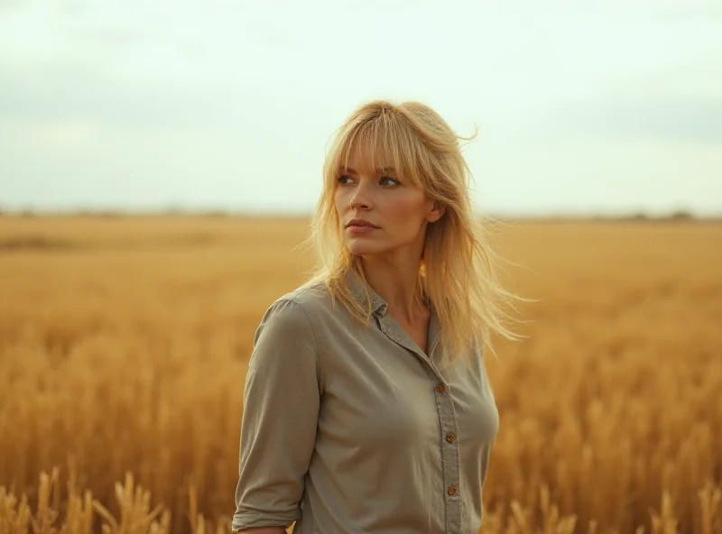 Missing woman Beata Klimek, standing in a field, looking thoughtfully into the distance.