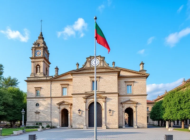 The town hall of Salò, Italy, with the Italian flag flying.