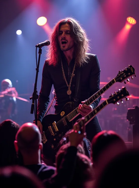Justin Hawkins performing on stage with The Darkness