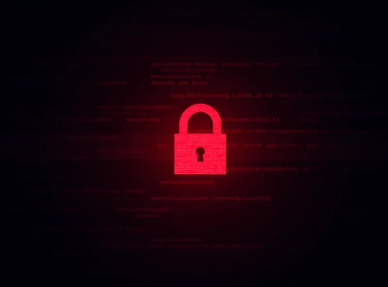Stylized image representing a ransomware attack with a lock and code.