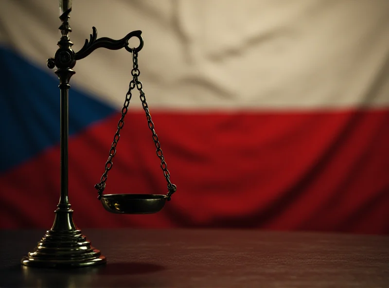 Illustration of scales of justice with the Czech flag in the background, symbolizing the balance of freedom and potential threats to it.