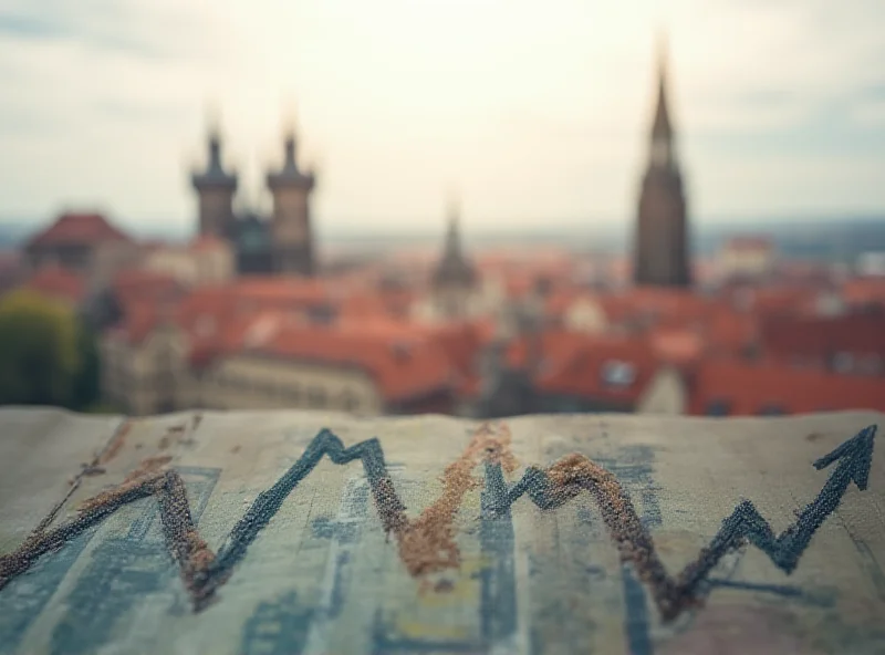 Abstract depiction of rising prices with upward trending graph and Czech currency.