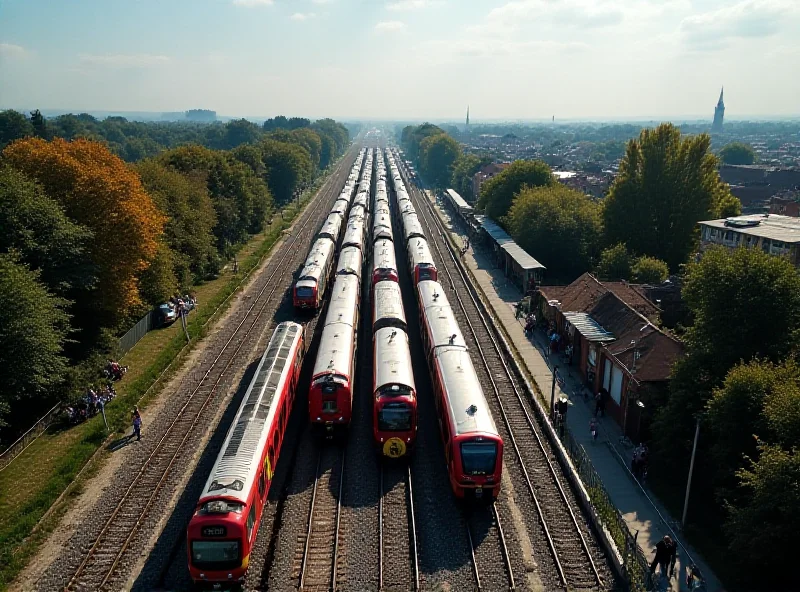 Aerial view of a railway station in Česká Třebová, Czech Republic, with trains and railway tracks.