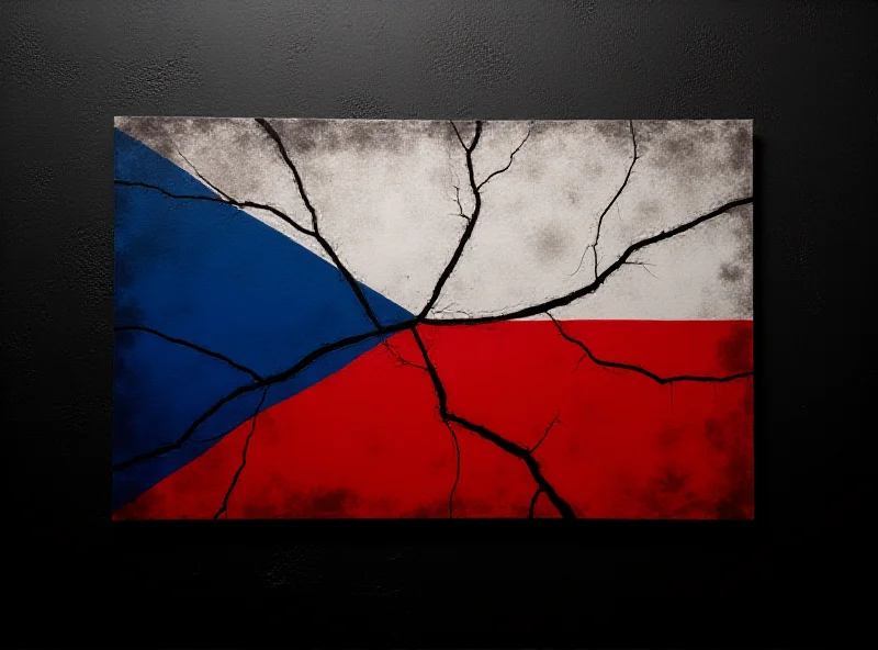 A stylized image of a Czech flag with cracks appearing in the surface, symbolizing economic strain.