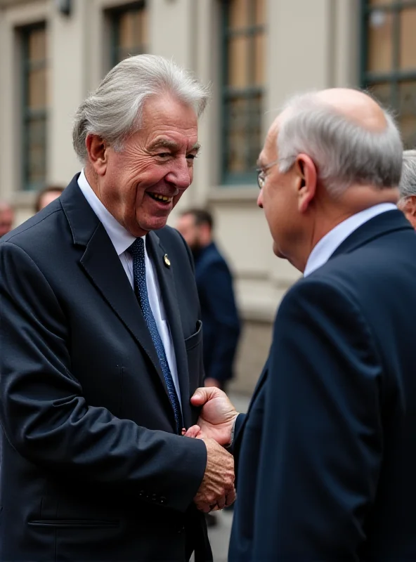 President Petr Pavel shaking hands with a local mayor.