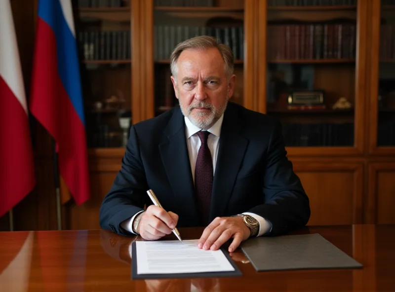 President Pavel signing a document at a desk