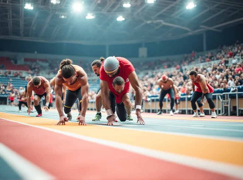 Athletes warming up on an indoor track