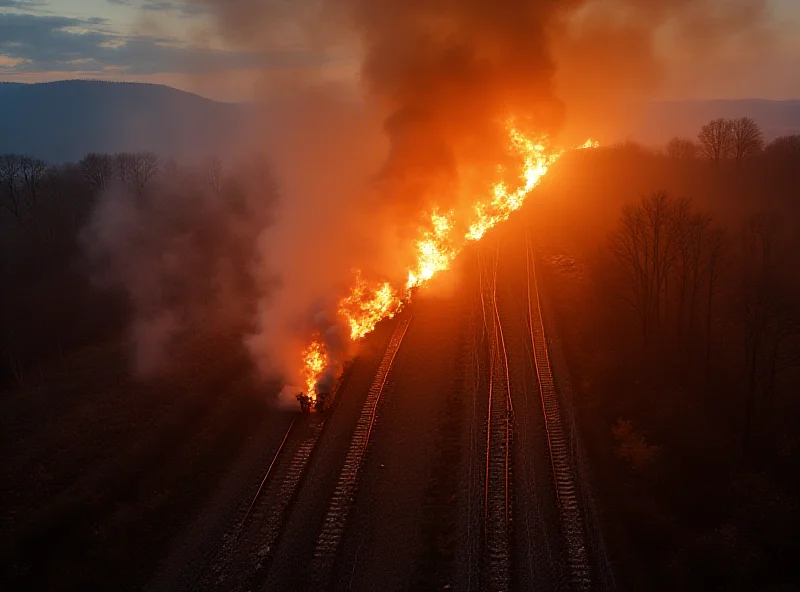 A dramatic drone shot showing firefighters battling a large train fire in the Czech Republic.