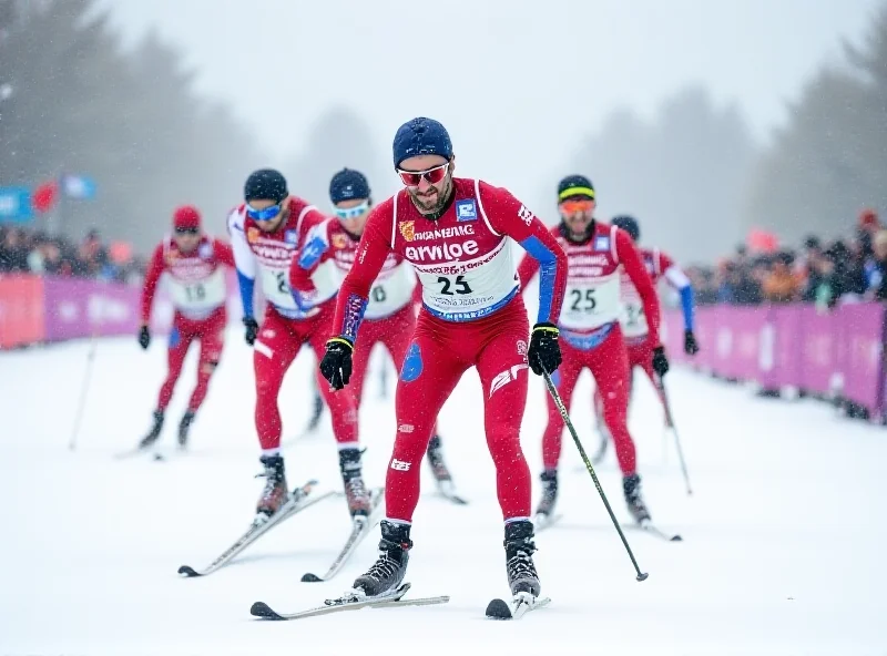 Image of the Czech team competing in a mixed team event, looking determined but struggling to keep up.