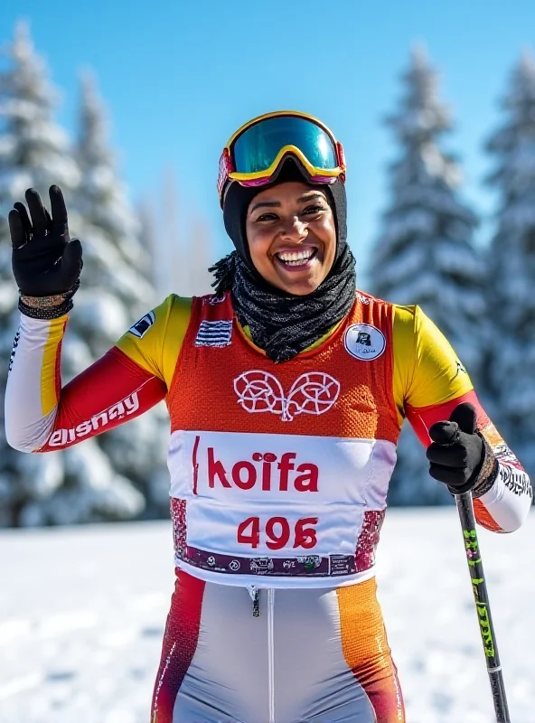 Image of Celine Martiova smiling and waving while competing in a cross-country skiing event.