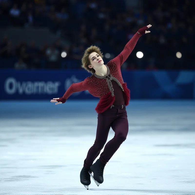 Image of Hagara on the ice, performing a figure skating routine, looking focused and graceful.