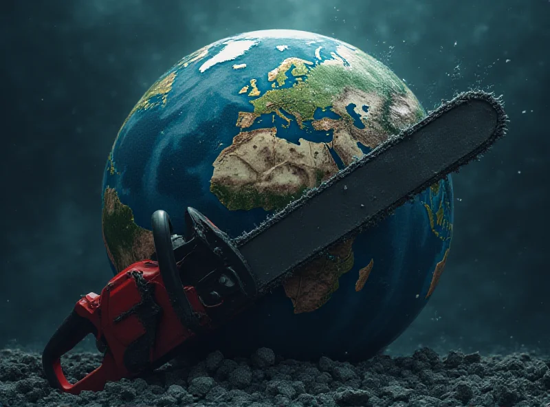 Abstract representation of corporate power, a large chainsaw cutting through a globe, symbolizing unchecked authority.