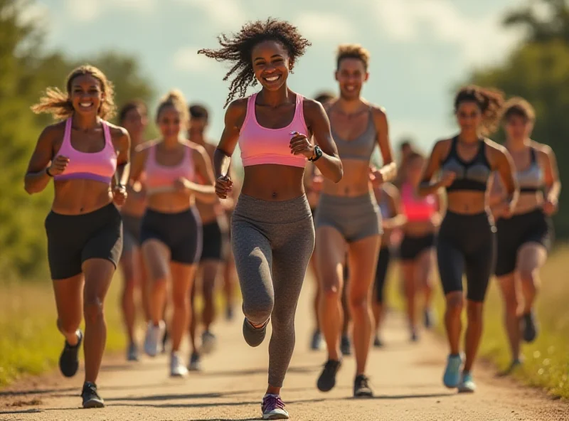 A diverse group of people happily engaged in various fitness activities outdoors, showcasing activewear.
