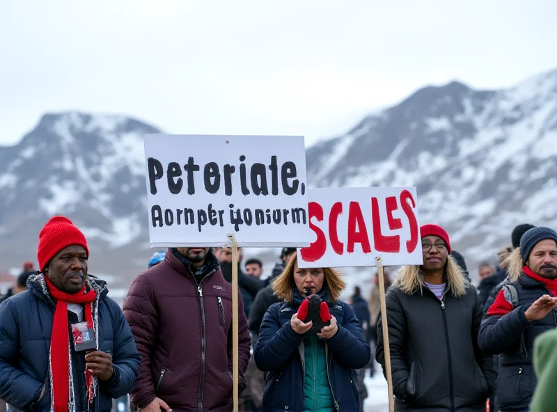 Protest in Greenland with signs saying Greenland is not for sale