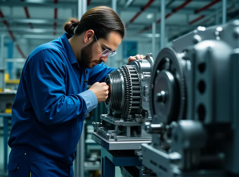 Gearbox being assembled in a factory