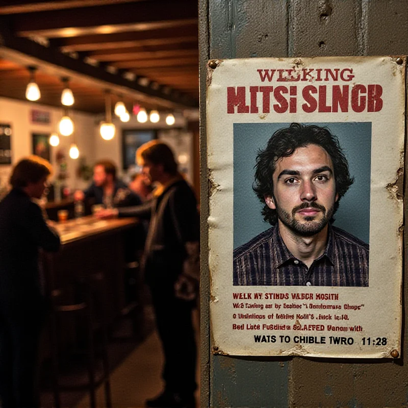 A split image showing a lively bar scene on one side and a faded missing person poster on the other, symbolizing the contrast between celebration and loss.