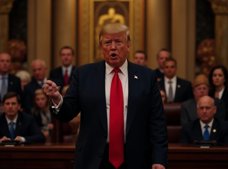 President Trump addressing Congress, with Democrats in the background.