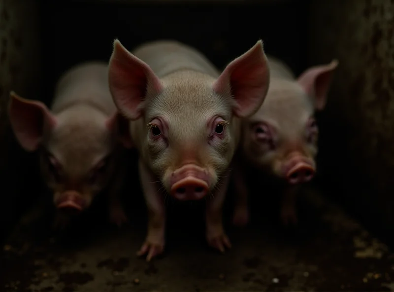 Piglets in a pen, looking distressed.