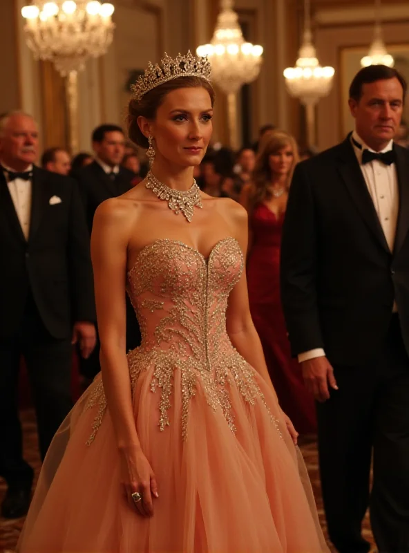 Queen Mary of Denmark in a stunning gown and tiara at a gala dinner.