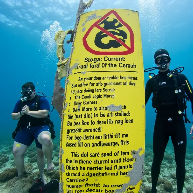 Image of a sign warning about strong currents and dangerous marine life at a popular diving spot in the Philippines.