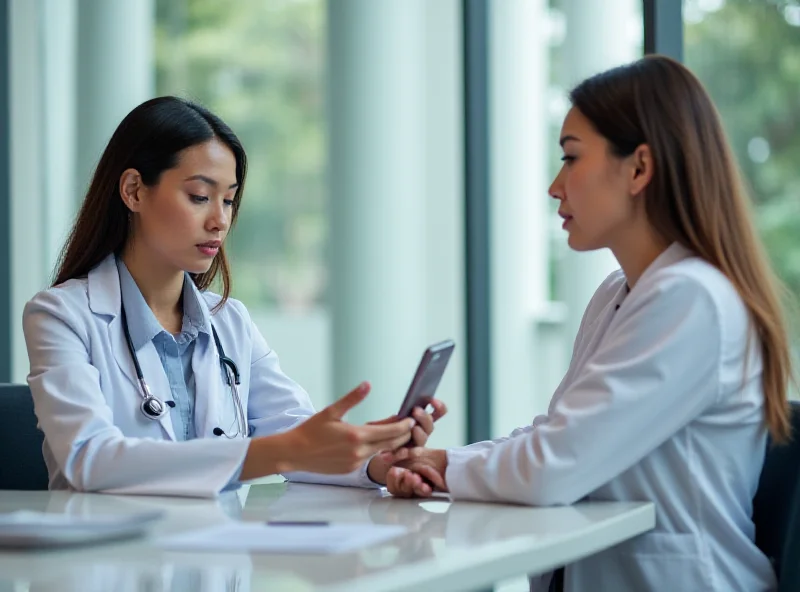 Doctor consulting with a patient in a clinic setting.