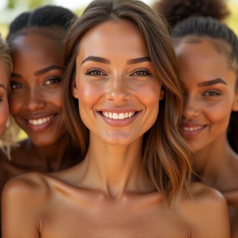 A diverse group of people smiling, showcasing the beauty of natural enhancements.