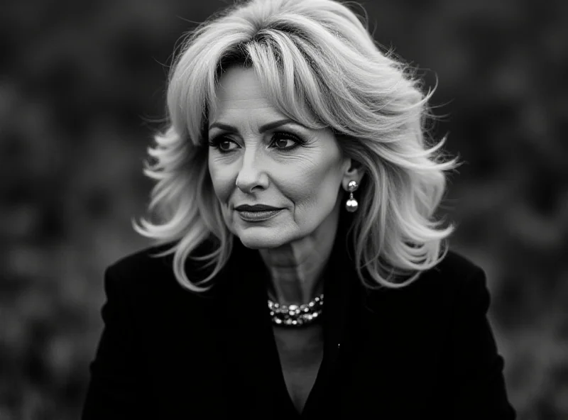 Dolly Parton looking somber in a black and white photograph.