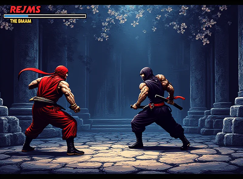 Screenshot from Ninja Gaiden: Ragebound showing the main character in action against a ninja enemy.