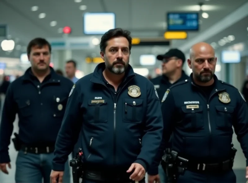 Mohamed Amra being escorted by police at Bucharest airport.