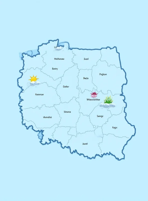 A weather map showing the Wielkopolska region of Poland with sunny and cloudy icons.
