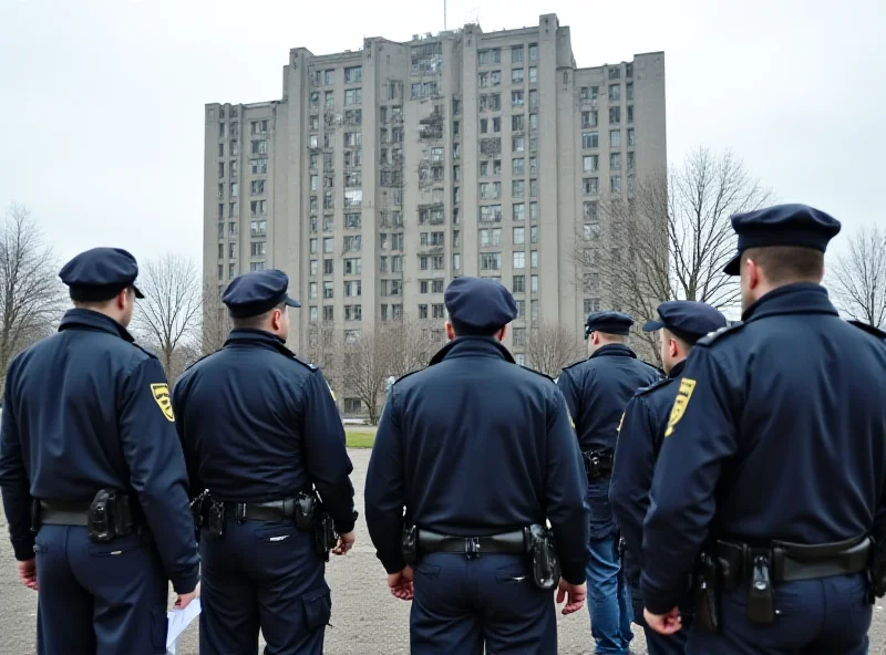 Police officers conducting a registration check at the White Giant building in Duisburg