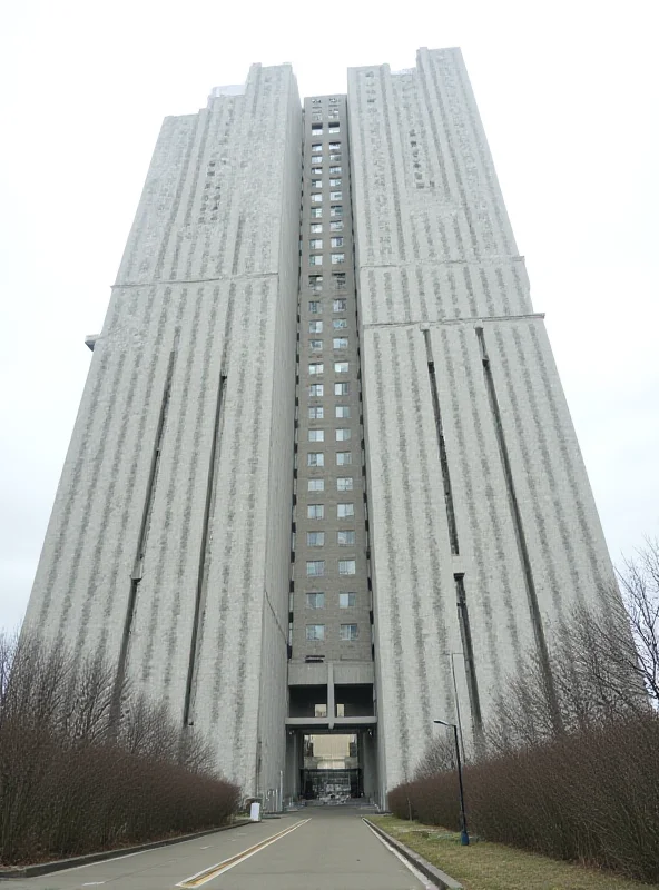 Exterior of the White Giant building in Duisburg, showing its size and density.