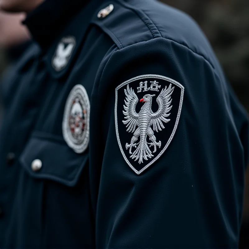 Close up of a police officer's badge during the registration check.
