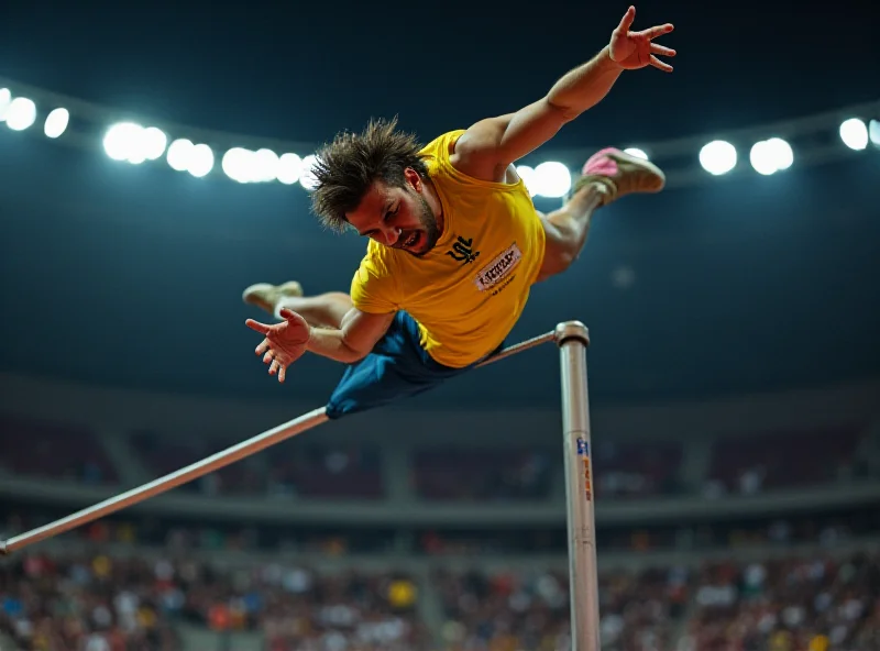Mondo Duplantis mid-air during a pole vault attempt