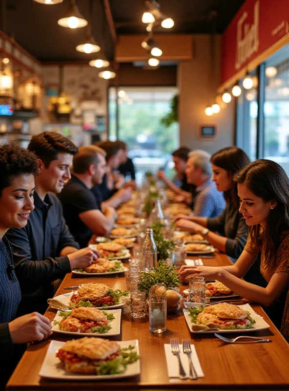 A bustling Potbelly restaurant with customers enjoying their meals.