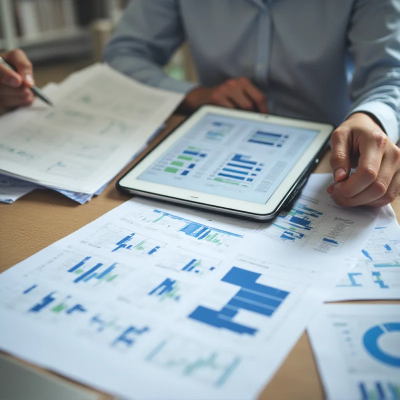 A person reviewing financial documents and charts with a tablet, symbolizing informed investment decisions.