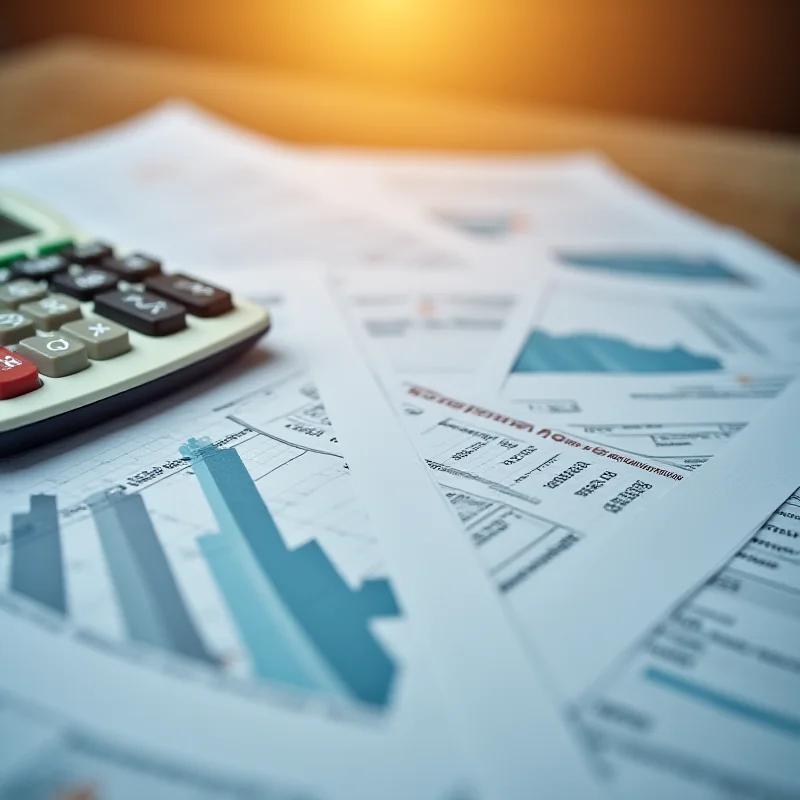 A close-up of financial reports and a calculator, symbolizing earnings reports and financial analysis.