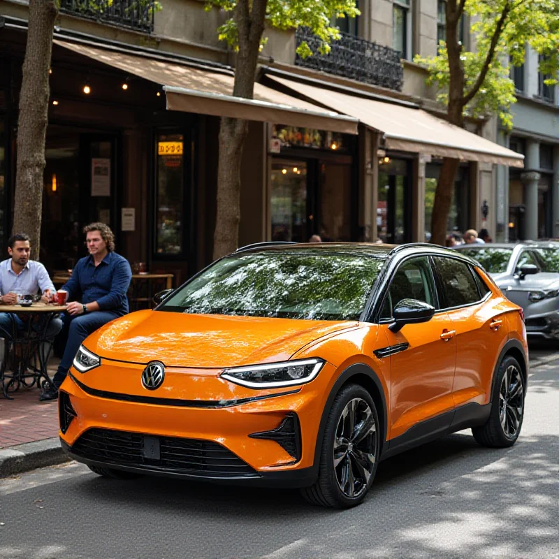 A sleek, modern Volkswagen ID. Every1 electric car in a city setting.