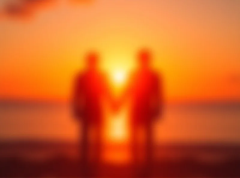 A mature couple looking at a sunset on a beach, representing retirement goals.