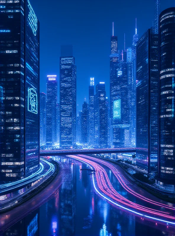 A futuristic cityscape with glowing lines and data streams, representing AI and cloud computing.