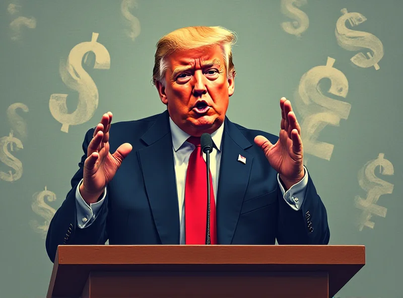 Illustration of President Trump giving a speech with a subtle image of a weakening dollar sign in the background
