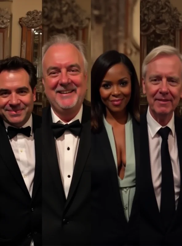 A split screen showing the hosts of the César Awards 2025, including Marmaï, Quenard, Zadi, and Vincent Macaigne.