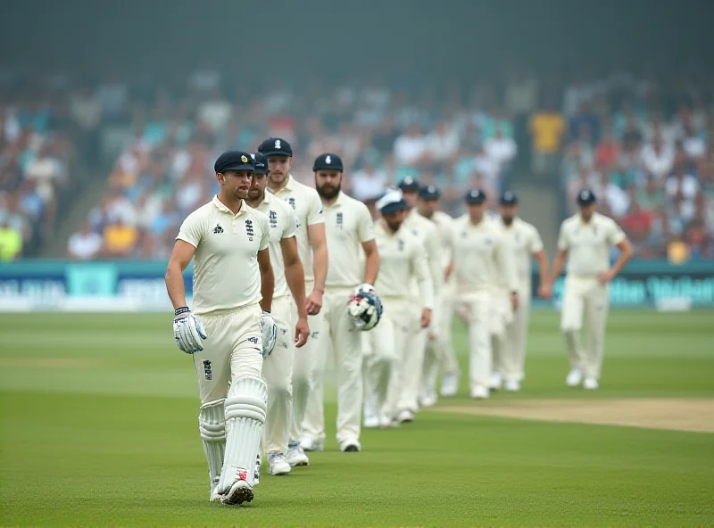 A disappointed England cricket team walks off the field after a loss.