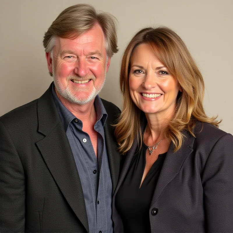 A photo of Eamonn Holmes and Anthea Turner smiling together, indicating their reconciliation after a long-standing feud.