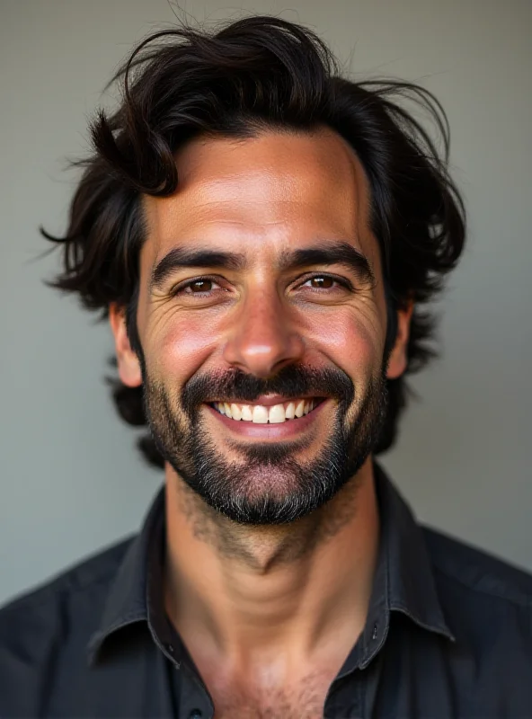A portrait of Selton Mello, a Brazilian actor, smiling confidently.