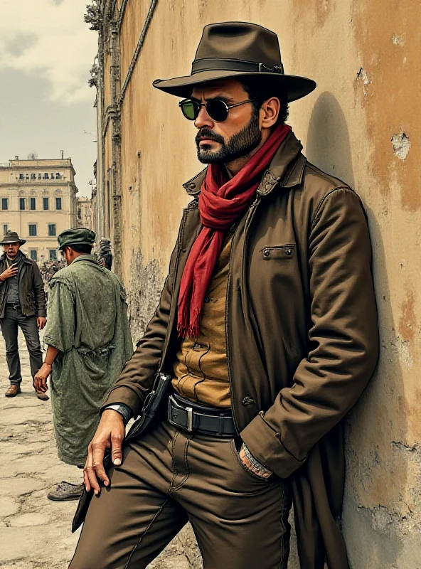 A panel from the Corto Maltese comic book showing Corto in a contemplative pose, with a backdrop suggesting the Mexican Cristero revolution.