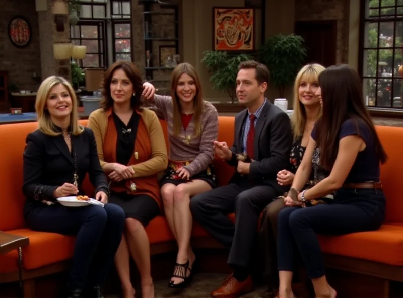 A still from the TV show Friends showing the main cast sitting on a couch in Central Perk.